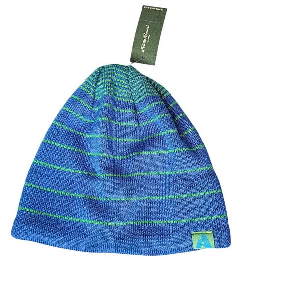 NWT Eddie Bauer blue and green striped beanie winter hat one size - Picture 1 of 4